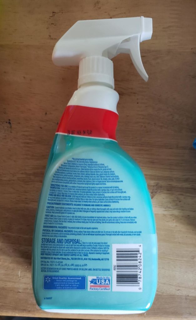 GREAT VALUE BRAND DISINFECTING SPRAY KILLS 99.9% of BACTERIA / VIRUSES ...