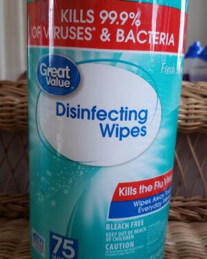 GREAT VALUE 75 COUNT DISINFECTANT WIPES KILLS 99.9% OF VIRUSES & BACTERIA